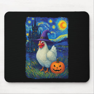 Chicken Starry Night Halloween Poultry Farmer Mouse Pad