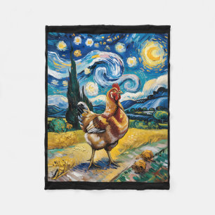 Chicken Starry Night Van Gogh Style Hen Farm Poult Fleece Blanket