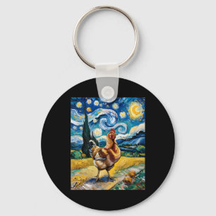 Chicken Starry Night Van Gogh Style Hen Farm Poult Key Ring