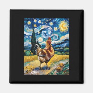 Chicken Starry Night Van Gogh Style Hen Farm Poult Magnet