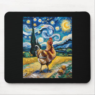 Chicken Starry Night Van Gogh Style Hen Farm Poult Mouse Pad