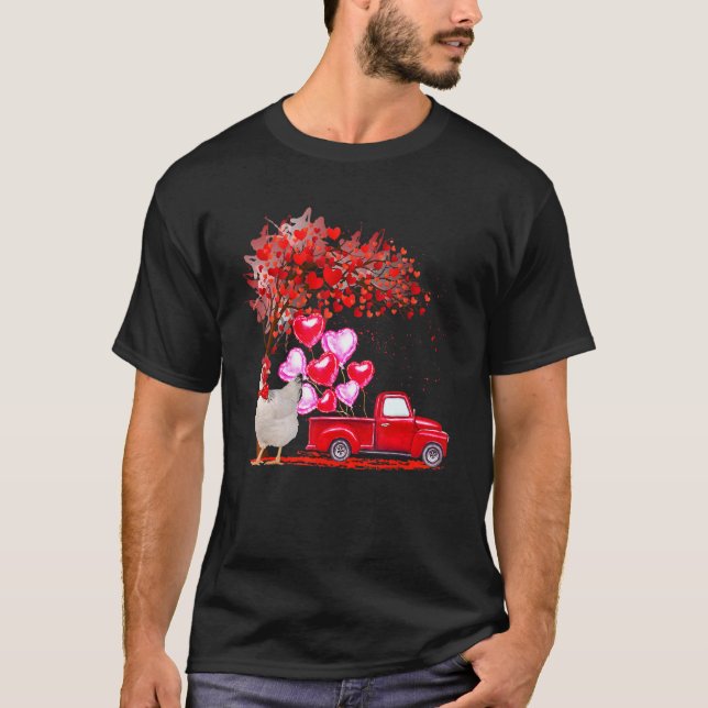 Chicken Sunglasses Hearts Tree Pickup Truck Farmer T-Shirt (Front)