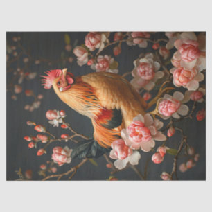 Chicken Surrounded by Pink Flowers Decoupage Tissue Paper