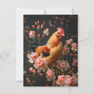 Chicken Surrounded by Pink Flowers Postcard