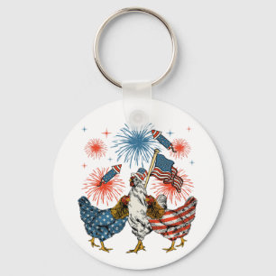 Chicken USA Flag Patriotic 4th of July Circle Key Ring