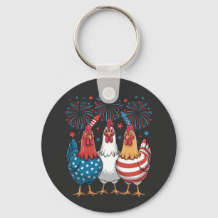 Chicken USA Flag Patriotic 4th of July Circle Key Ring