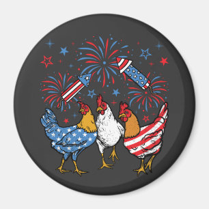 Chicken USA Flag Patriotic 4th of July Circle Magnet