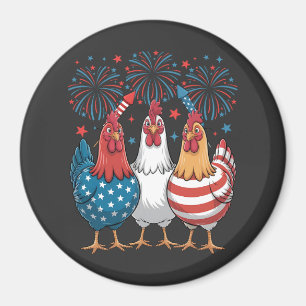 Chicken USA Flag Patriotic 4th of July Circle Magnet