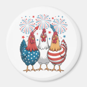 Chicken USA Flag Patriotic 4th of July Circle Magnet