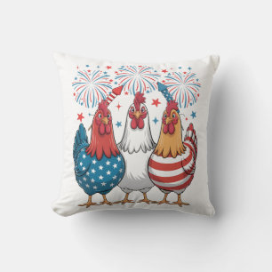 Chicken USA Flag Patriotic 4th of July Cushion
