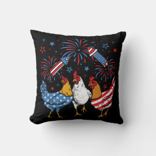 Chicken USA Flag Patriotic 4th of July Cushion