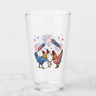 Chicken USA Flag Patriotic 4th of July Drinking Glass