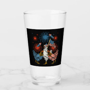 Chicken USA Flag Patriotic 4th of July Drinking Glass