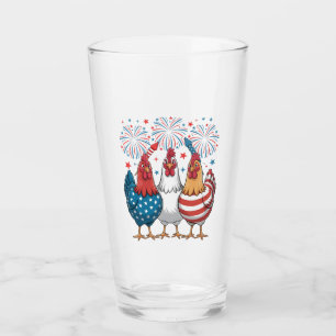 Chicken USA Flag Patriotic 4th of July Drinking Glass