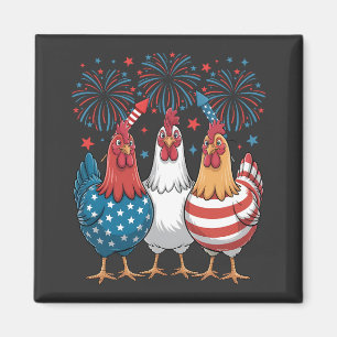Chicken USA Flag Patriotic 4th of July Square Magnet