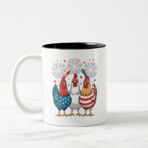 Chicken USA Flag Patriotic 4th of July Two-Tone Coffee Mug