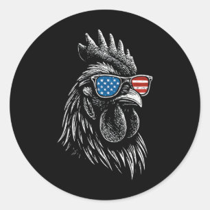 Chicken Usa Flag Sungles Rooster 4th Of July Classic Round Sticker