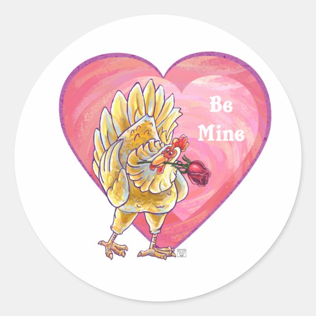 Chicken Valentine's Day Classic Round Sticker (Front)