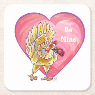 Chicken Valentine's Day Square Paper Coaster