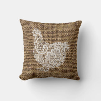Chicken Vintage Lace Burlap  Cushion