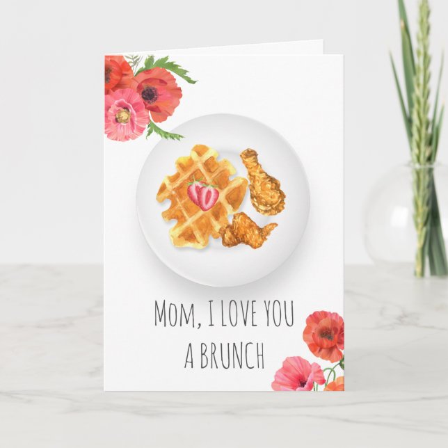Chicken & Waffles Floral Brunch Mother's Day Card (Front)