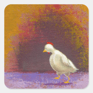 Chicken walking thinking fun unique colourful art square sticker
