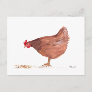 Chicken watercolor painting hen art postcard