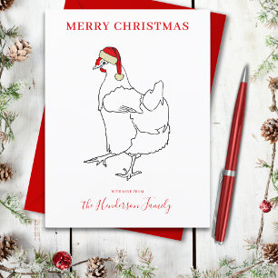 Chicken wearing a Santa hat personalised Holiday Postcard