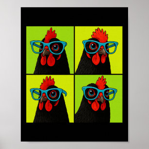 Chicken Wearing Blue Gles Funny Farm Bird Poster