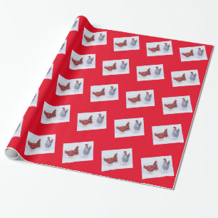 chicken wearing scarf and christmas hat seasonal wrapping paper