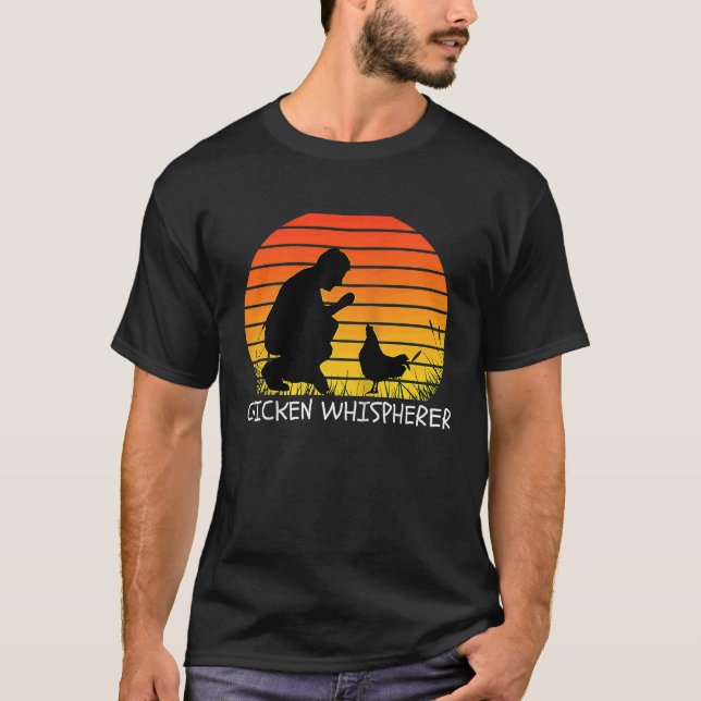 Chicken Whisperer with Retro Sunset  Backyard Chic T-Shirt (Front)