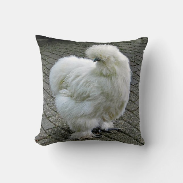 Chicken White Silkie Photo Cushion (Front)