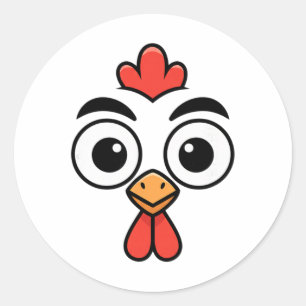 Chicken, Wide-eyed Funny Chicken Face Cartoon  Classic Round Sticker