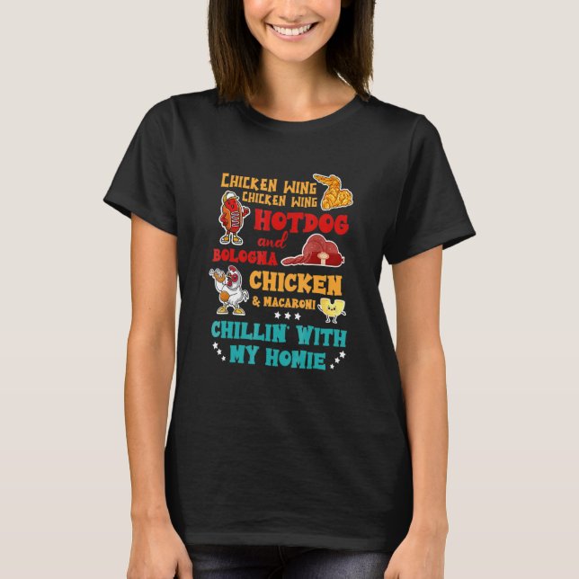 Chicken Wing Hot Dog And Bologna Chicken & Macaron T-Shirt (Front)