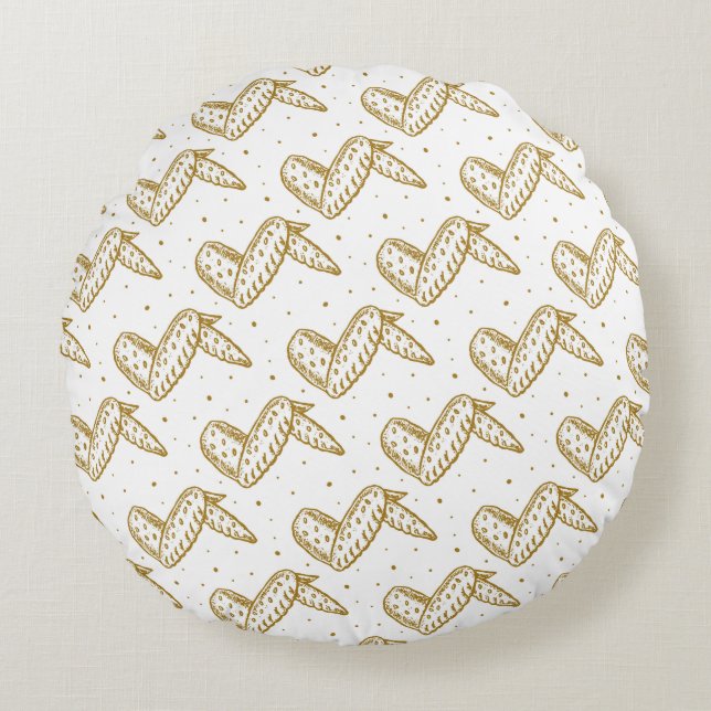 Chicken Wings on Polka Dot Background Round Cushion (Front)