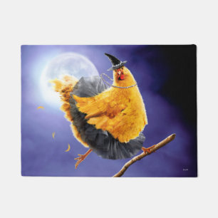 Chicken Witch on Broomstick Doormat