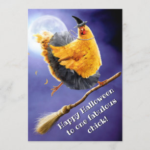 Chicken Witch on Broomstick Invitation