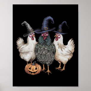 Chicken Witches Funny Halloween Spooky Season Chic Poster