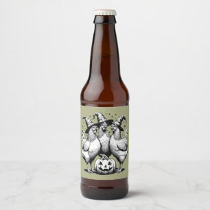 Chicken Witches Funny Halloween Vintage Witch Beer Bottle Label