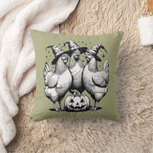 Chicken Witches Funny Halloween Vintage Witch Cushion
