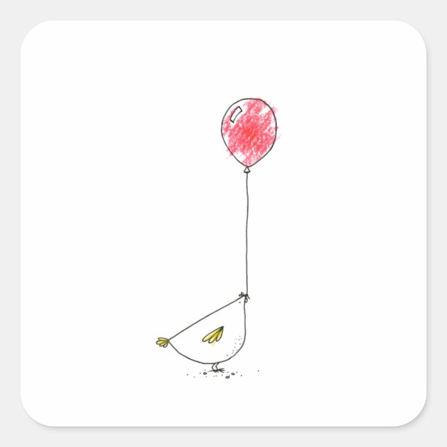 Chicken with Balloon Square Stickers (Front)