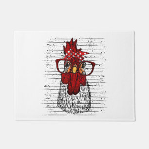 Chicken with bandana headband and glasses cute doormat