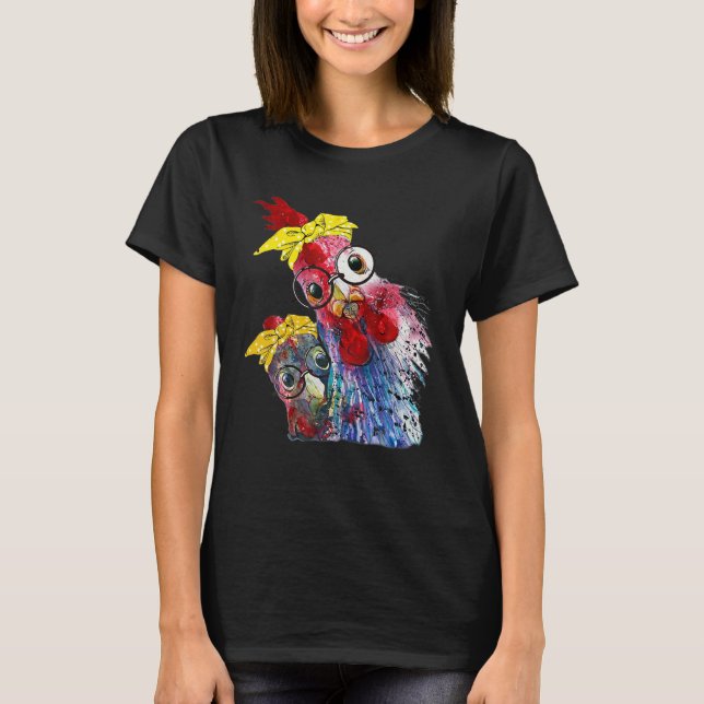 Chicken With Bandana Headband And Glasses Cute T-Shirt (Front)