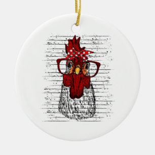 Chicken with bandanna headband and glasses cute ceramic ornament