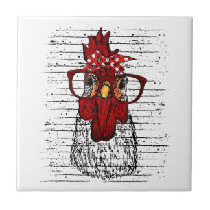 Chicken with bandanna headband and glasses cute ceramic tile