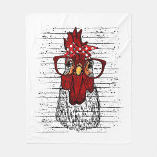 Chicken with bandanna headband and glasses cute fleece blanket