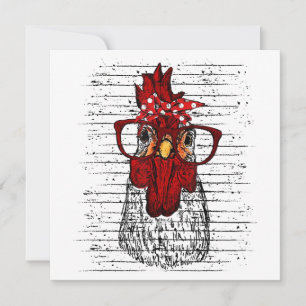 Chicken with bandanna headband and glasses cute invitation