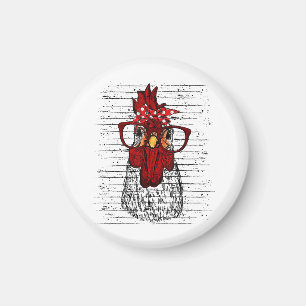 Chicken with bandanna headband and glasses cute magnet