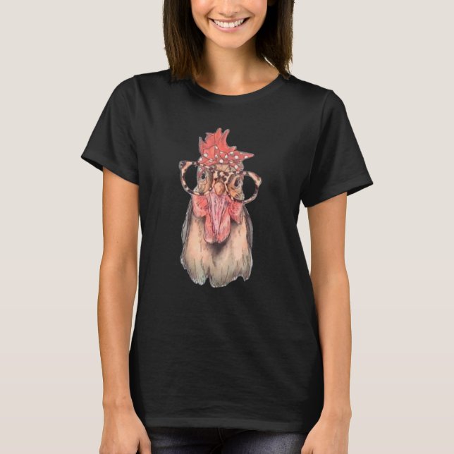 Chicken With Bandanna Headband And Glasses Cute T-Shirt (Front)