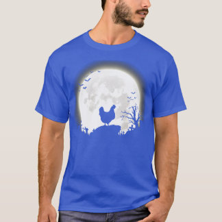 Chicken with big moon halloween background T-Shirt